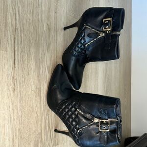 Saks Fifth Avenue Gold and Black Heeled Boots with Stiletto